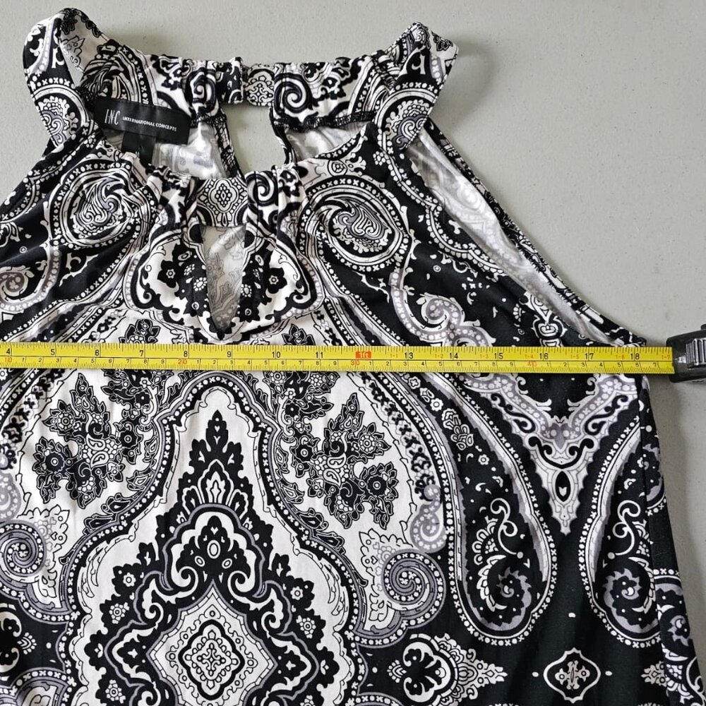 INC International Concepts Top M Black White Paisley Sleeveless Pom Pom Hem Trim - Picture 4 of 13